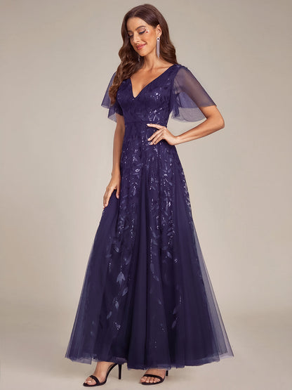 ever ASTRAL|Shimmery Ruffle Sleeves Maxi Sequin Evening Dress