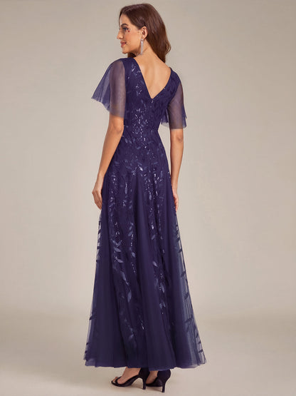 ever ASTRAL|Ruffle Sleeves Leaf Sequin Maxi Bridesmaid Dress