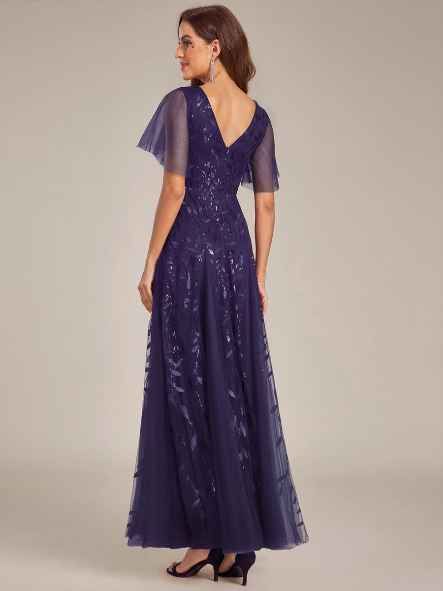 ever ASTRAL|Elegant Ruffle Sleeves Maxi Sequin Mother of the Bride Dress
