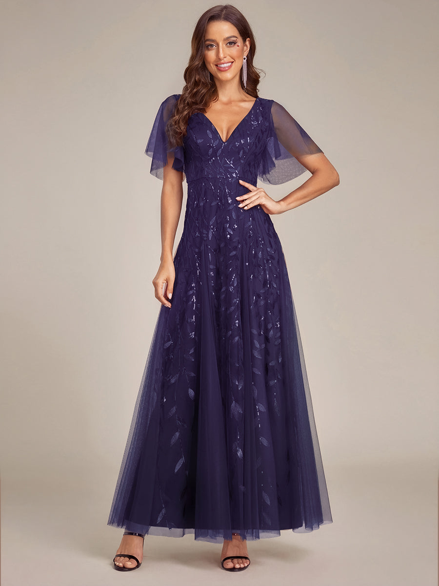 ever ASTRAL|Shimmery Ruffle Sleeves Maxi Sequin Evening Dress