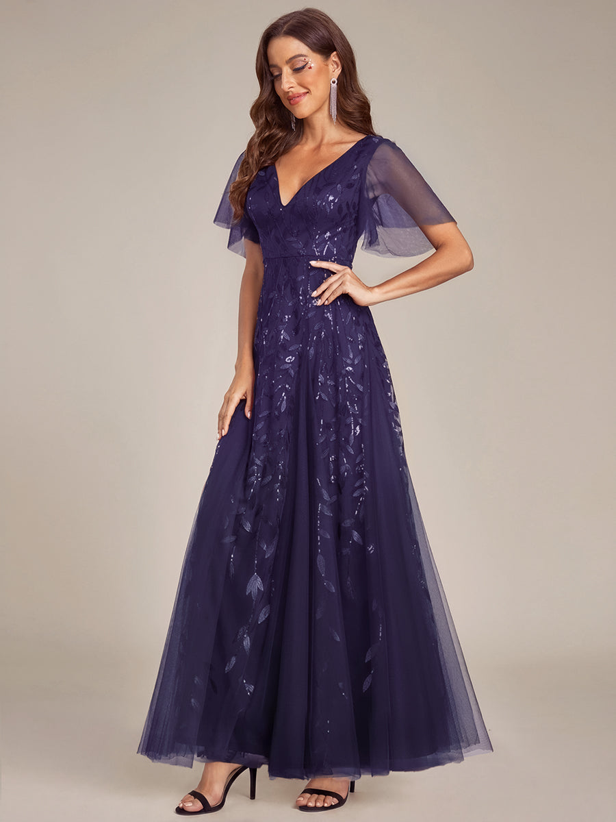 ever ASTRAL|Ruffle Sleeves Leaf Sequin Maxi Bridesmaid Dress