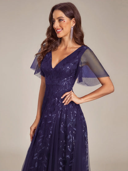 ever ASTRAL|Shimmery Ruffle Sleeves Maxi Sequin Evening Dress