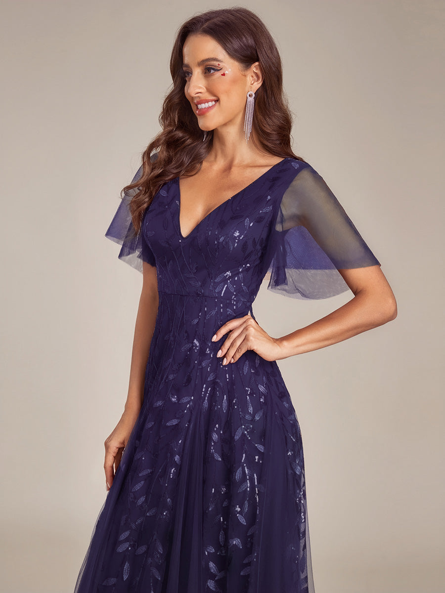 ever ASTRAL|Ruffle Sleeves Leaf Sequin Maxi Bridesmaid Dress