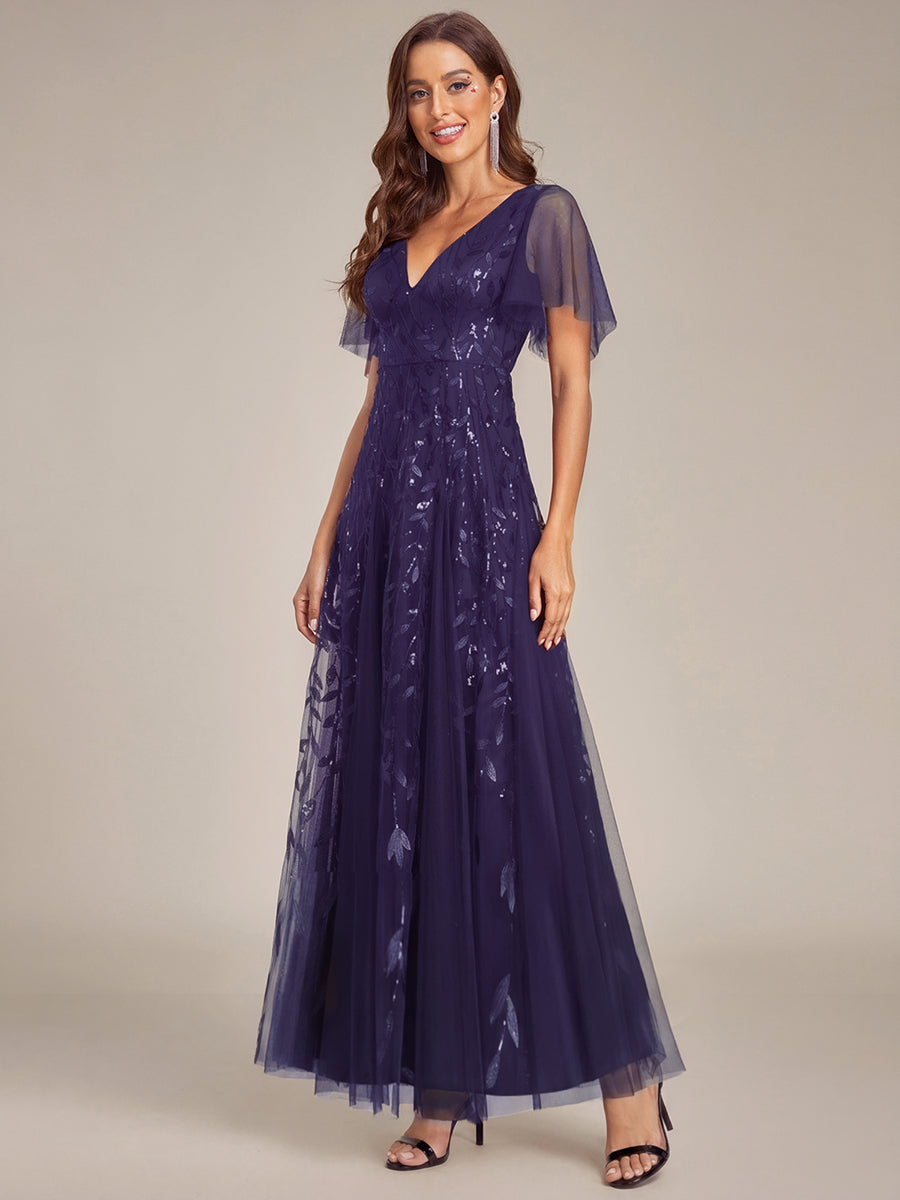 ever ASTRAL|Ruffle Sleeves Leaf Sequin Maxi Bridesmaid Dress