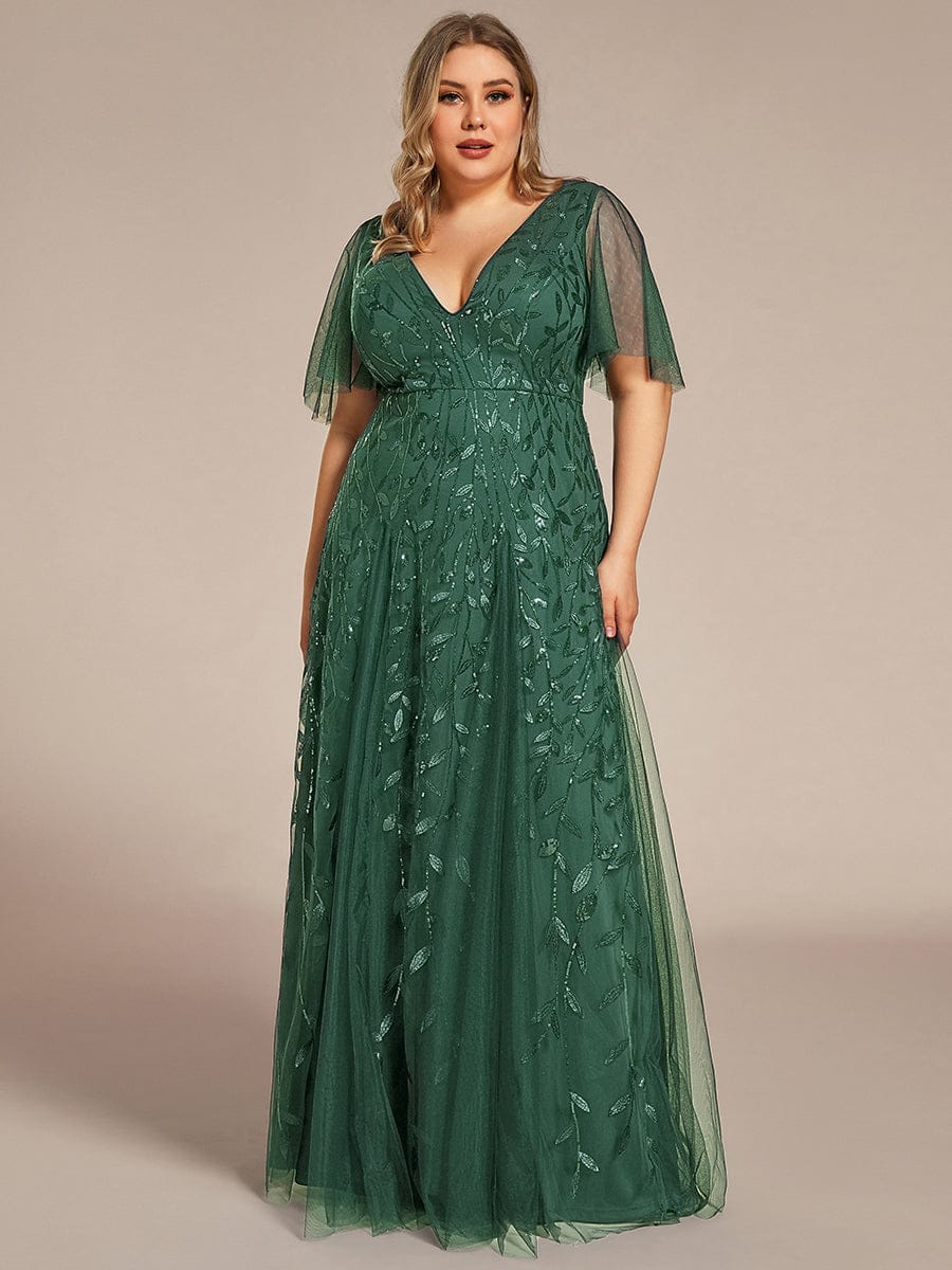 ever ASTRAL|Ruffle Sleeves Leaf Sequin Maxi Bridesmaid Dress