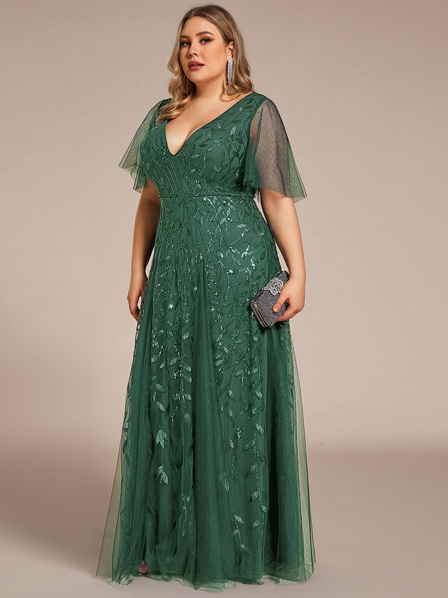 ever ASTRAL|Elegant Ruffle Sleeves Maxi Sequin Mother of the Bride Dress