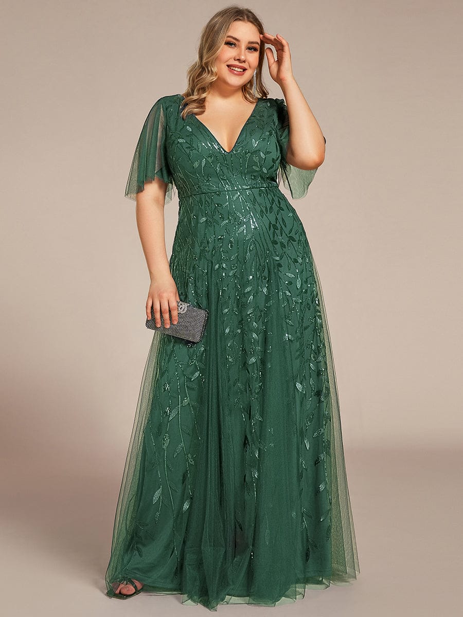 ever ASTRAL|Ruffle Sleeves Leaf Sequin Maxi Bridesmaid Dress