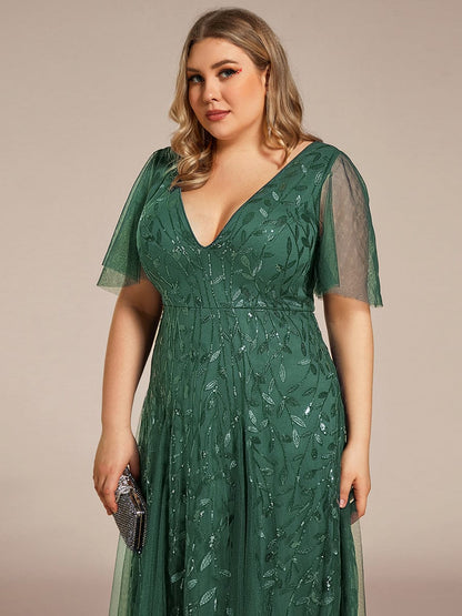 ever ASTRAL|Ruffle Sleeves Leaf Sequin Maxi Bridesmaid Dress