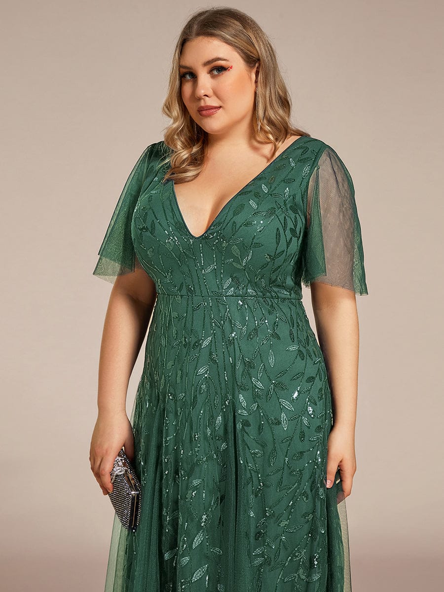 ever ASTRAL|Elegant Ruffle Sleeves Maxi Sequin Mother of the Bride Dress