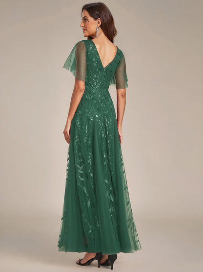 ever ASTRAL|Shimmery Ruffle Sleeves Maxi Sequin Evening Dress
