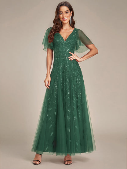 ever ASTRAL|Shimmery Ruffle Sleeves Maxi Sequin Evening Dress