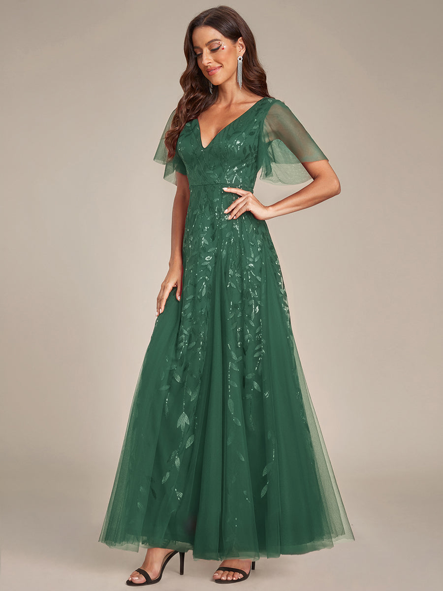 ever ASTRAL|Shimmery Ruffle Sleeves Maxi Sequin Evening Dress