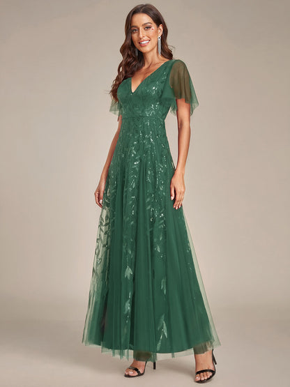 ever ASTRAL|Shimmery Ruffle Sleeves Maxi Sequin Evening Dress