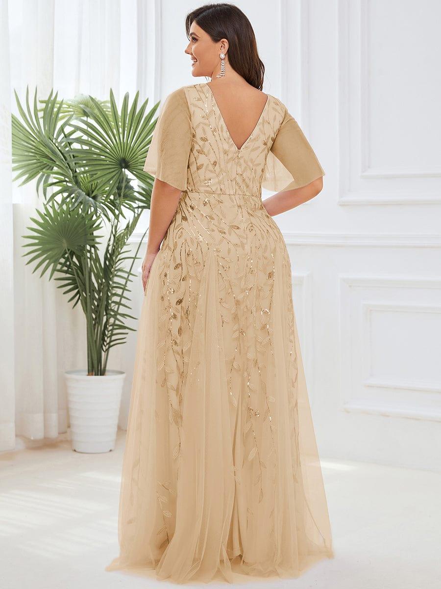 ever ASTRAL|Ruffle Sleeves Leaf Sequin Maxi Bridesmaid Dress