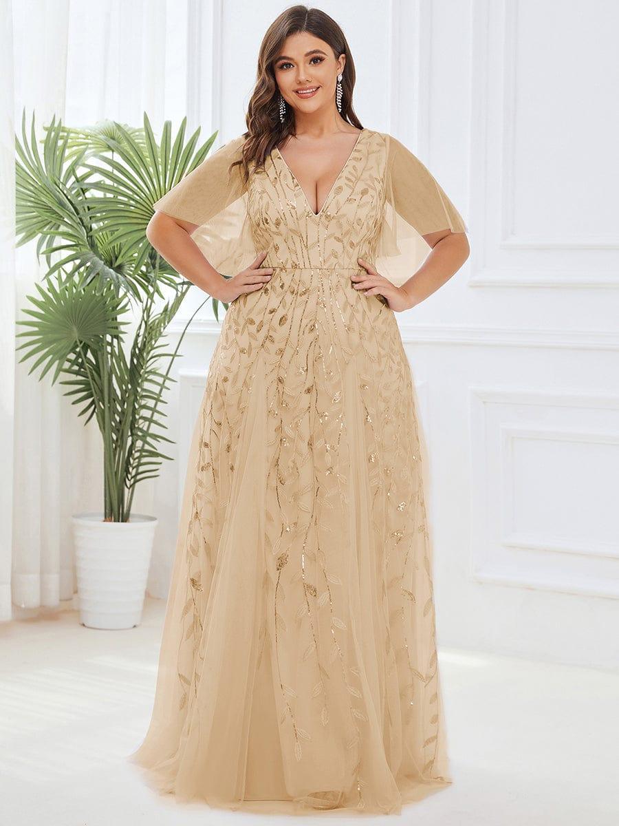 ever ASTRAL|Ruffle Sleeves Leaf Sequin Maxi Bridesmaid Dress