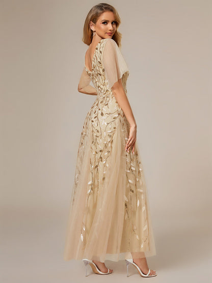 ever ASTRAL|Ruffle Sleeves Leaf Sequin Maxi Bridesmaid Dress