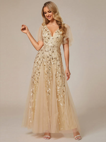ever ASTRAL|Shimmery Ruffle Sleeves Maxi Sequin Evening Dress