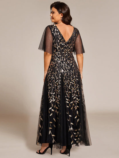 ever ASTRAL|Elegant Ruffle Sleeves Maxi Sequin Mother of the Bride Dress