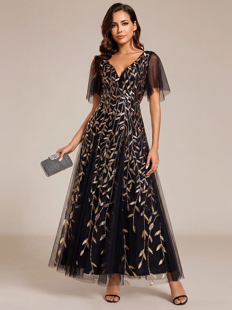 ever ASTRAL|Shimmery Ruffle Sleeves Maxi Sequin Evening Dress