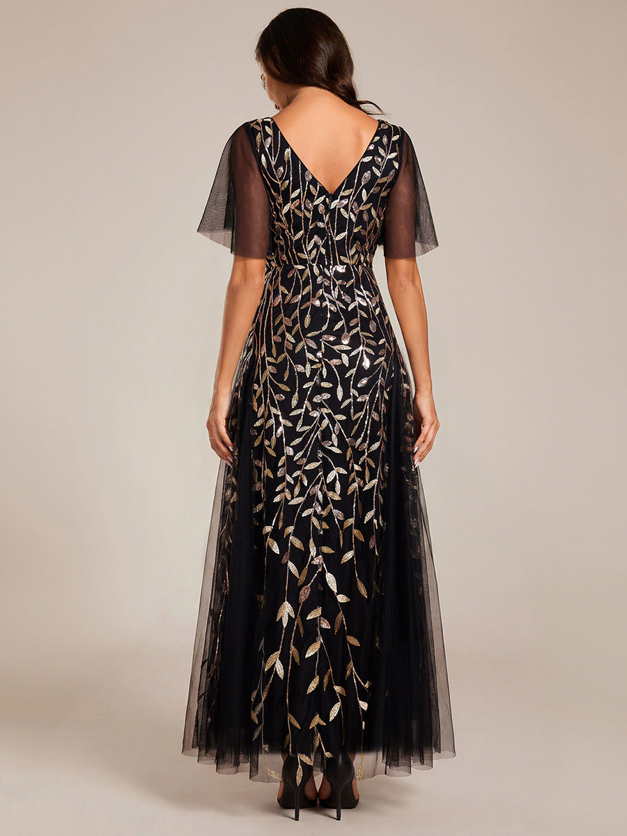 ever ASTRAL|Shimmery Ruffle Sleeves Maxi Sequin Evening Dress