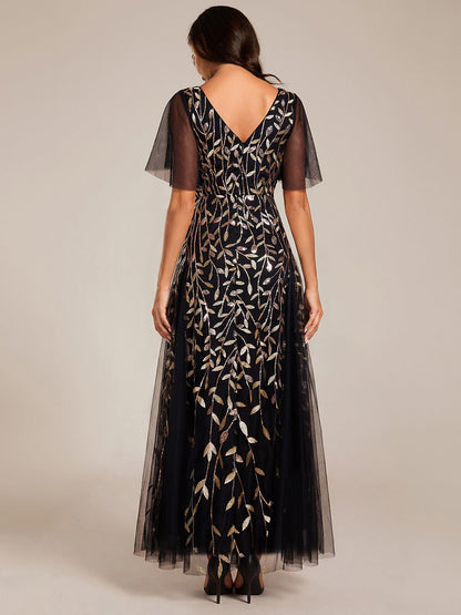 ever ASTRAL|Elegant Ruffle Sleeves Maxi Sequin Mother of the Bride Dress