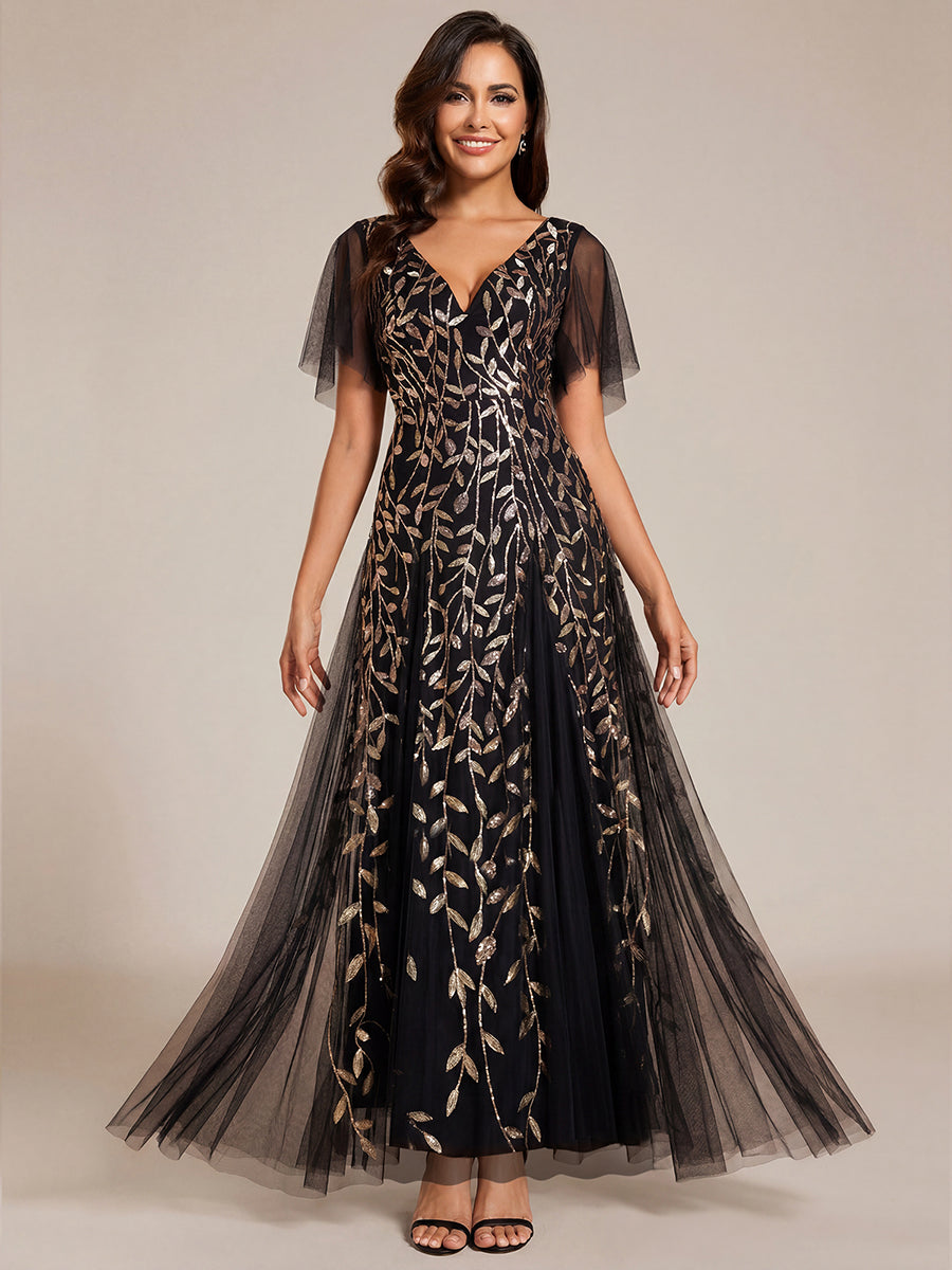 ever ASTRAL|Shimmery Ruffle Sleeves Maxi Sequin Evening Dress