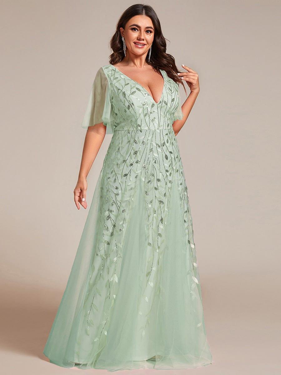 ever ASTRAL|Ruffle Sleeves Leaf Sequin Maxi Bridesmaid Dress