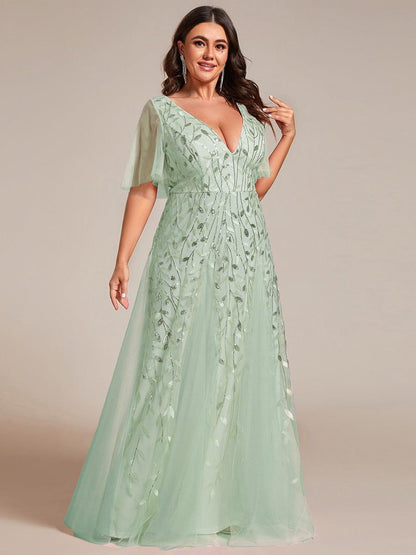 ever ASTRAL|Ruffle Sleeves Leaf Sequin Maxi Bridesmaid Dress