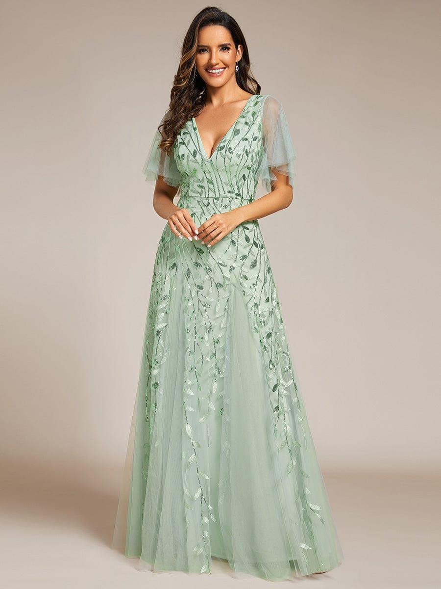 ever ASTRAL|Ruffle Sleeves Leaf Sequin Maxi Bridesmaid Dress