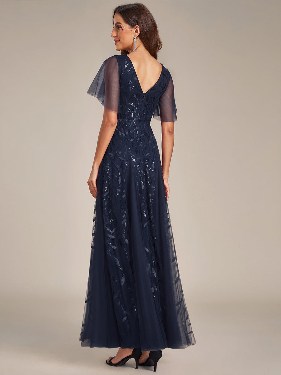 ever ASTRAL|Ruffle Sleeves Leaf Sequin Maxi Bridesmaid Dress