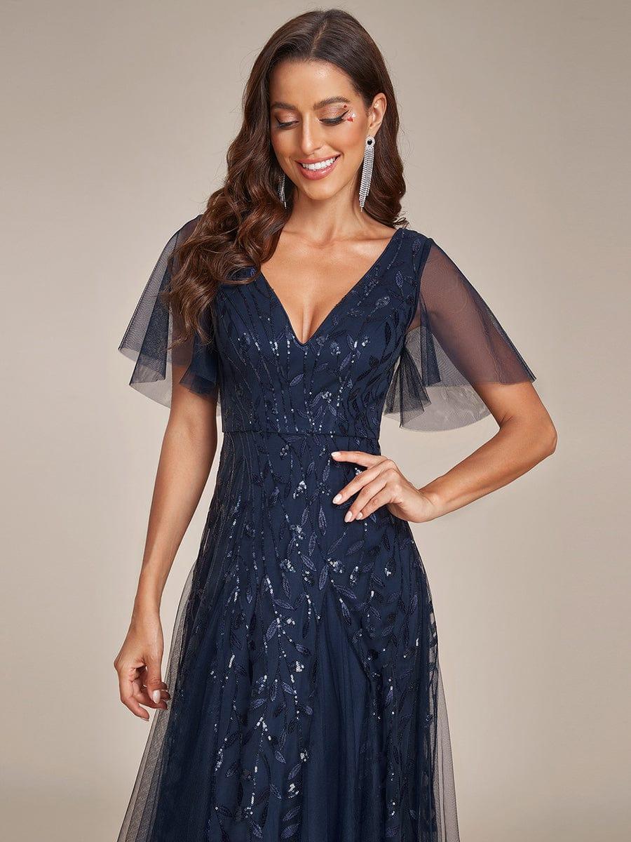 ever ASTRAL|Ruffle Sleeves Leaf Sequin Maxi Bridesmaid Dress