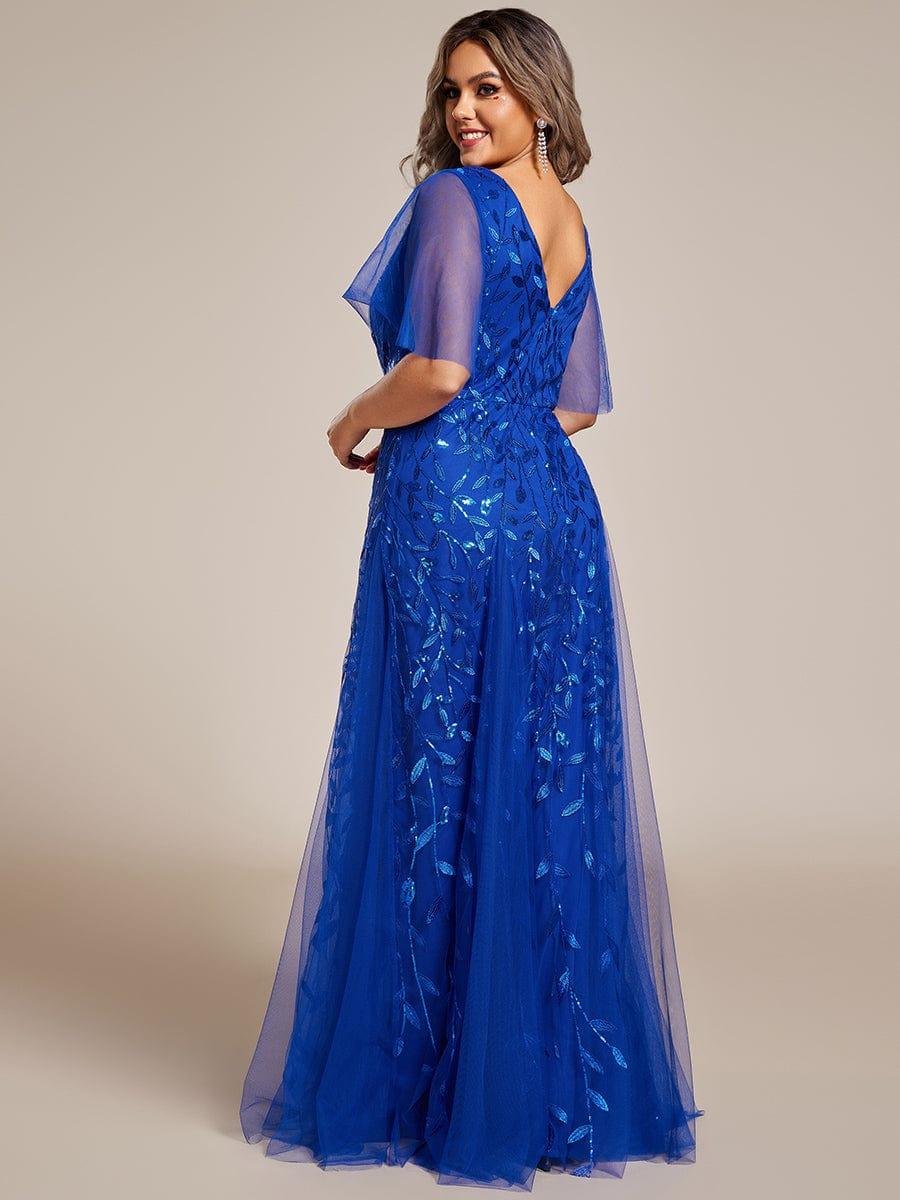 ever ASTRAL|Elegant Ruffle Sleeves Maxi Sequin Mother of the Bride Dress