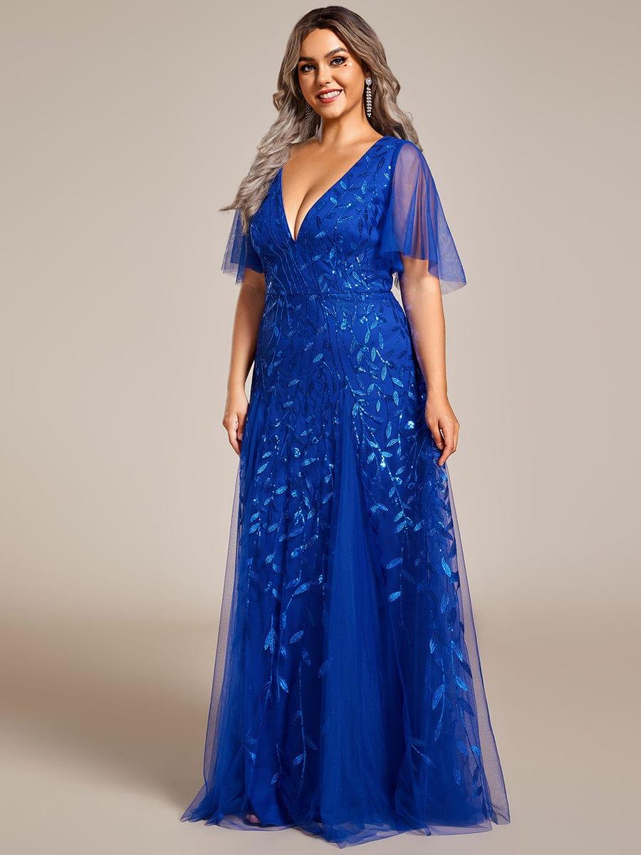 ever ASTRAL|Ruffle Sleeves Leaf Sequin Maxi Bridesmaid Dress