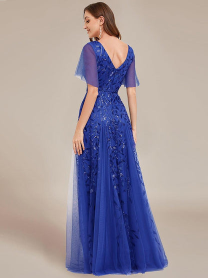 ever ASTRAL|Ruffle Sleeves Leaf Sequin Maxi Bridesmaid Dress