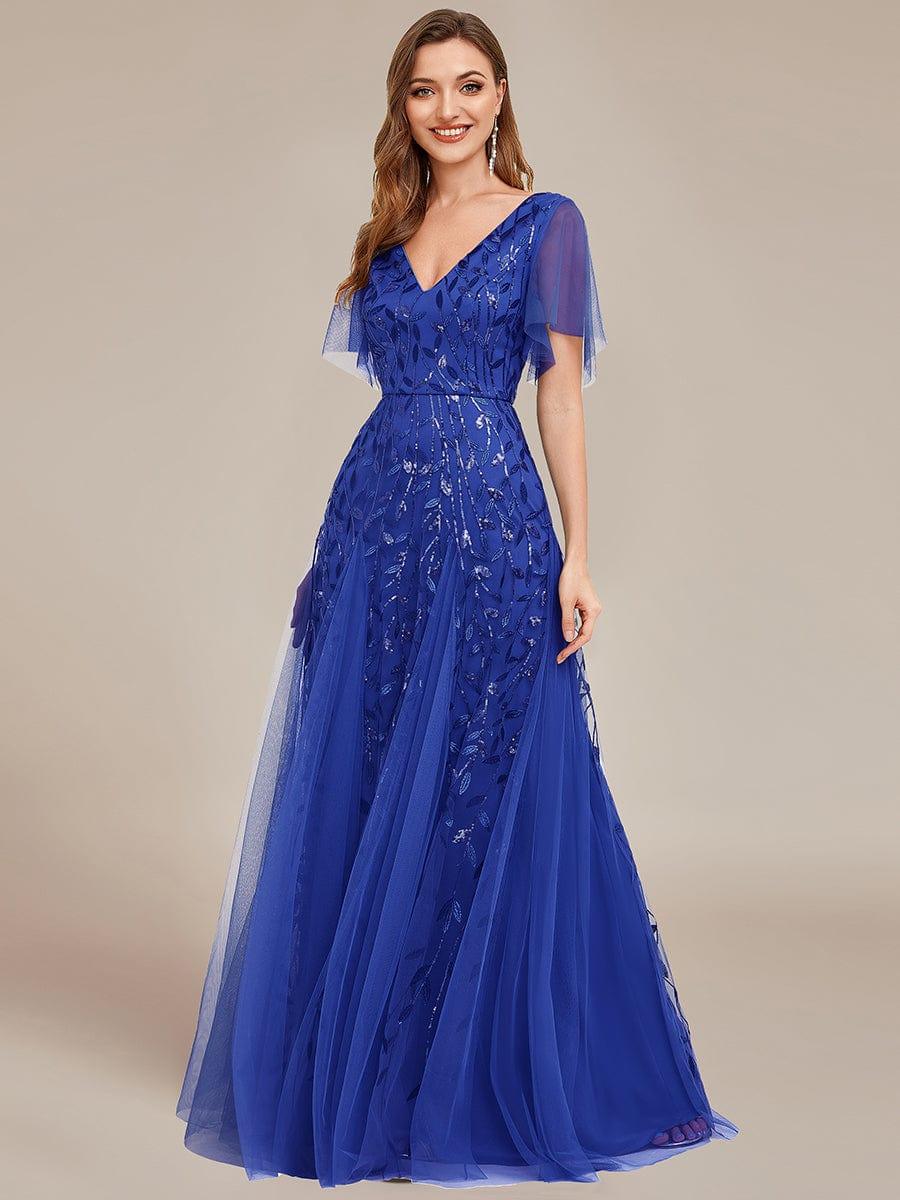ever ASTRAL|Elegant Ruffle Sleeves Maxi Sequin Mother of the Bride Dress
