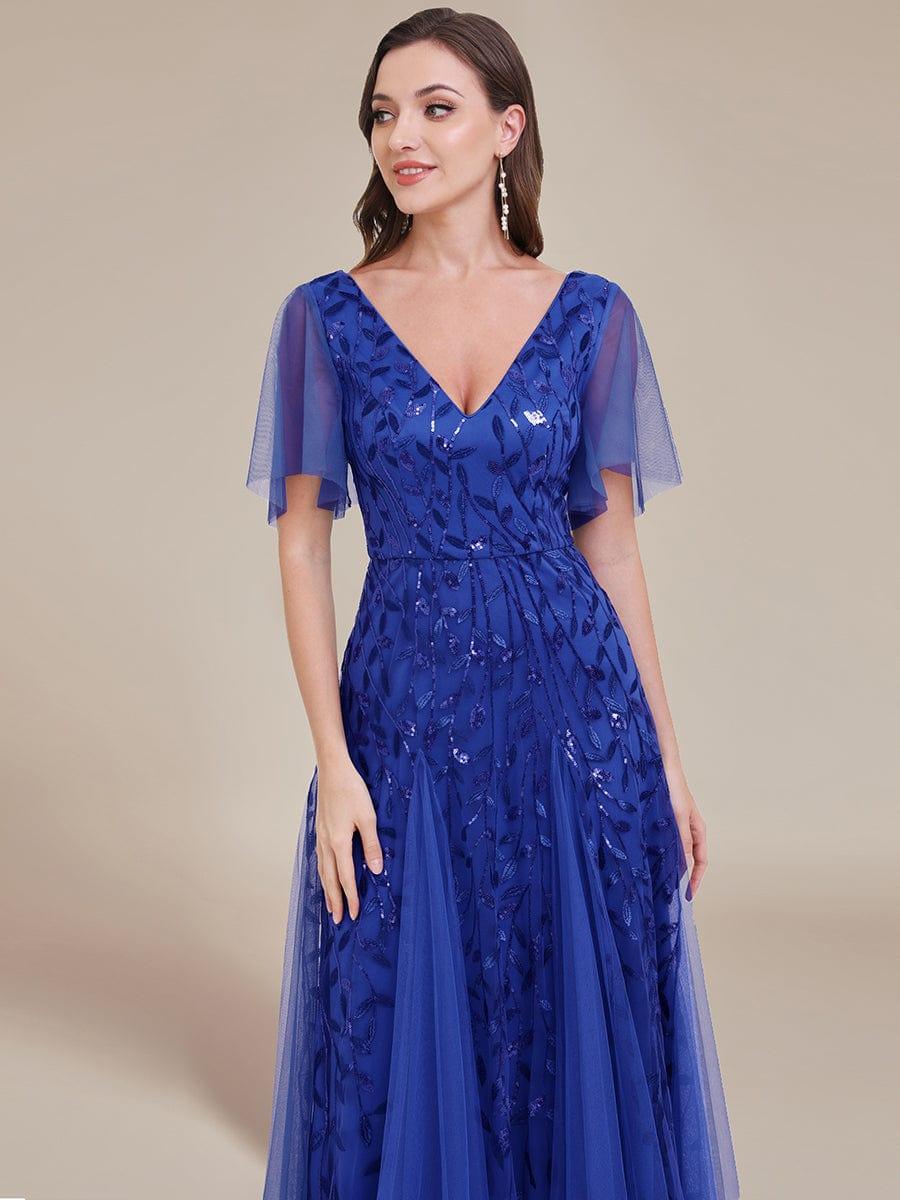 ever ASTRAL|Elegant Ruffle Sleeves Maxi Sequin Mother of the Bride Dress