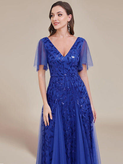 ever ASTRAL|Ruffle Sleeves Leaf Sequin Maxi Bridesmaid Dress