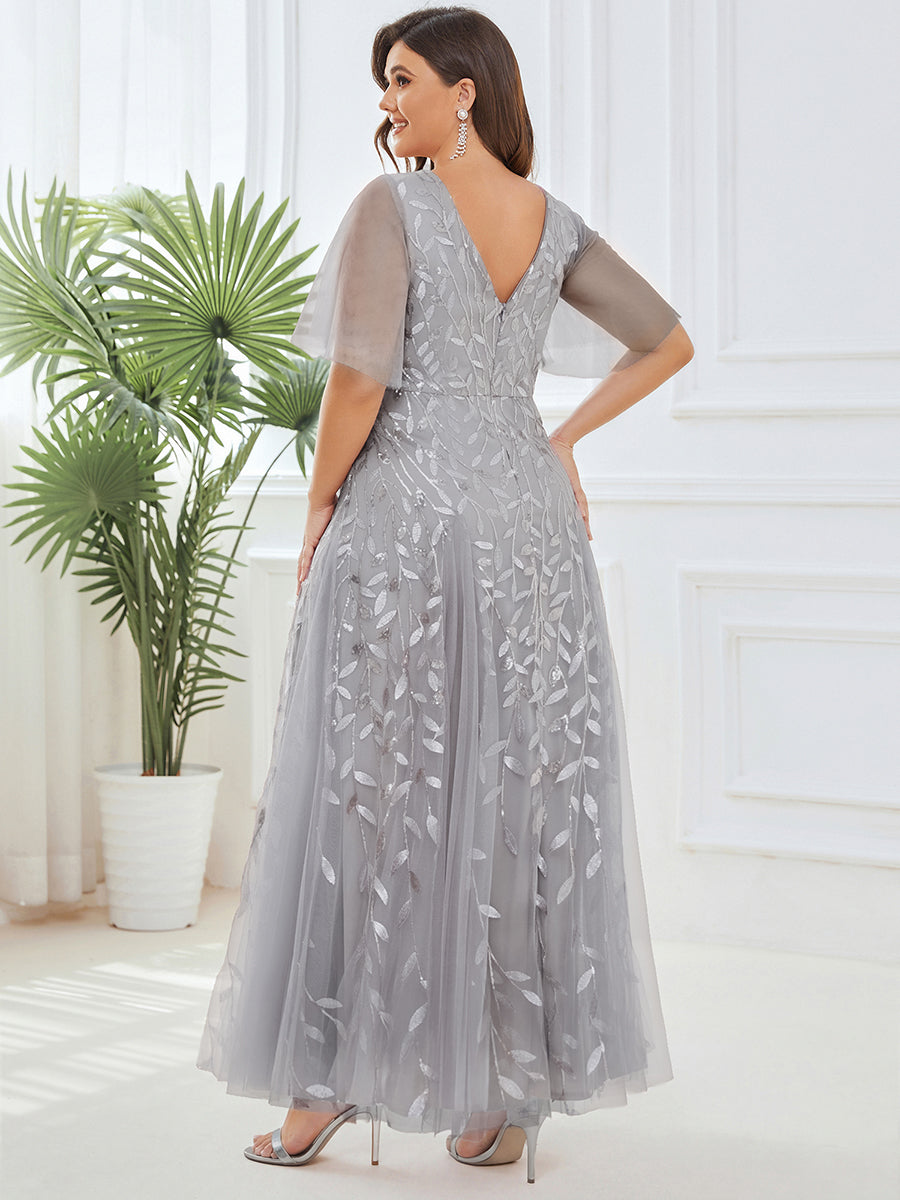 ever ASTRAL|Ruffle Sleeves Leaf Sequin Maxi Bridesmaid Dress