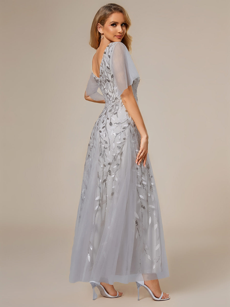 ever ASTRAL|Ruffle Sleeves Leaf Sequin Maxi Bridesmaid Dress