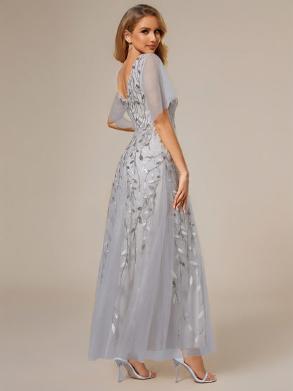 ever ASTRAL|Ruffle Sleeves Leaf Sequin Maxi Bridesmaid Dress
