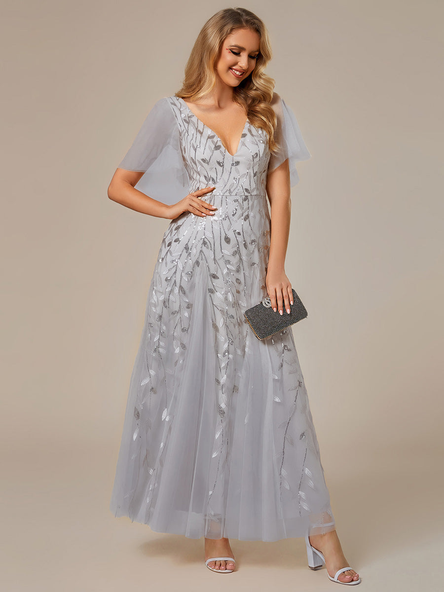 ever ASTRAL|Ruffle Sleeves Leaf Sequin Maxi Bridesmaid Dress