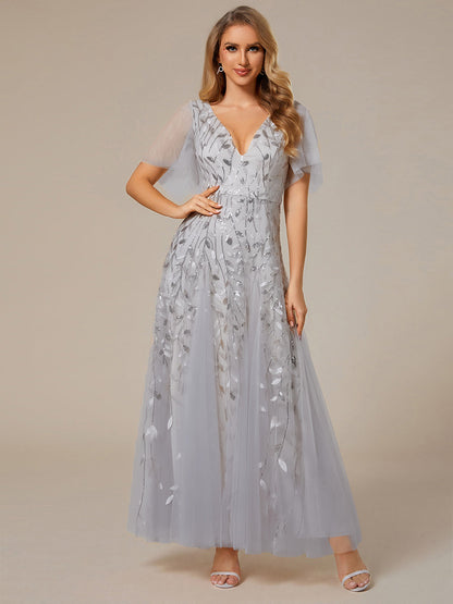 ever ASTRAL|Ruffle Sleeves Leaf Sequin Maxi Bridesmaid Dress