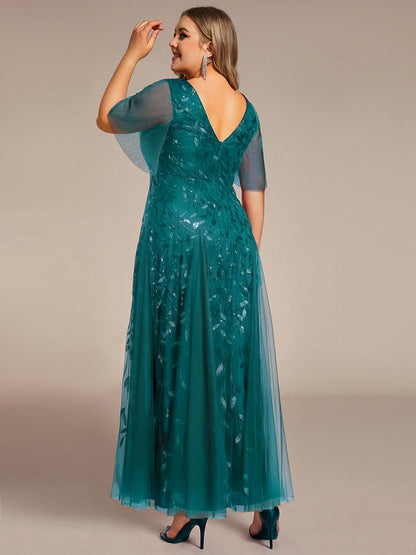 ever ASTRAL|Ruffle Sleeves Leaf Sequin Maxi Bridesmaid Dress