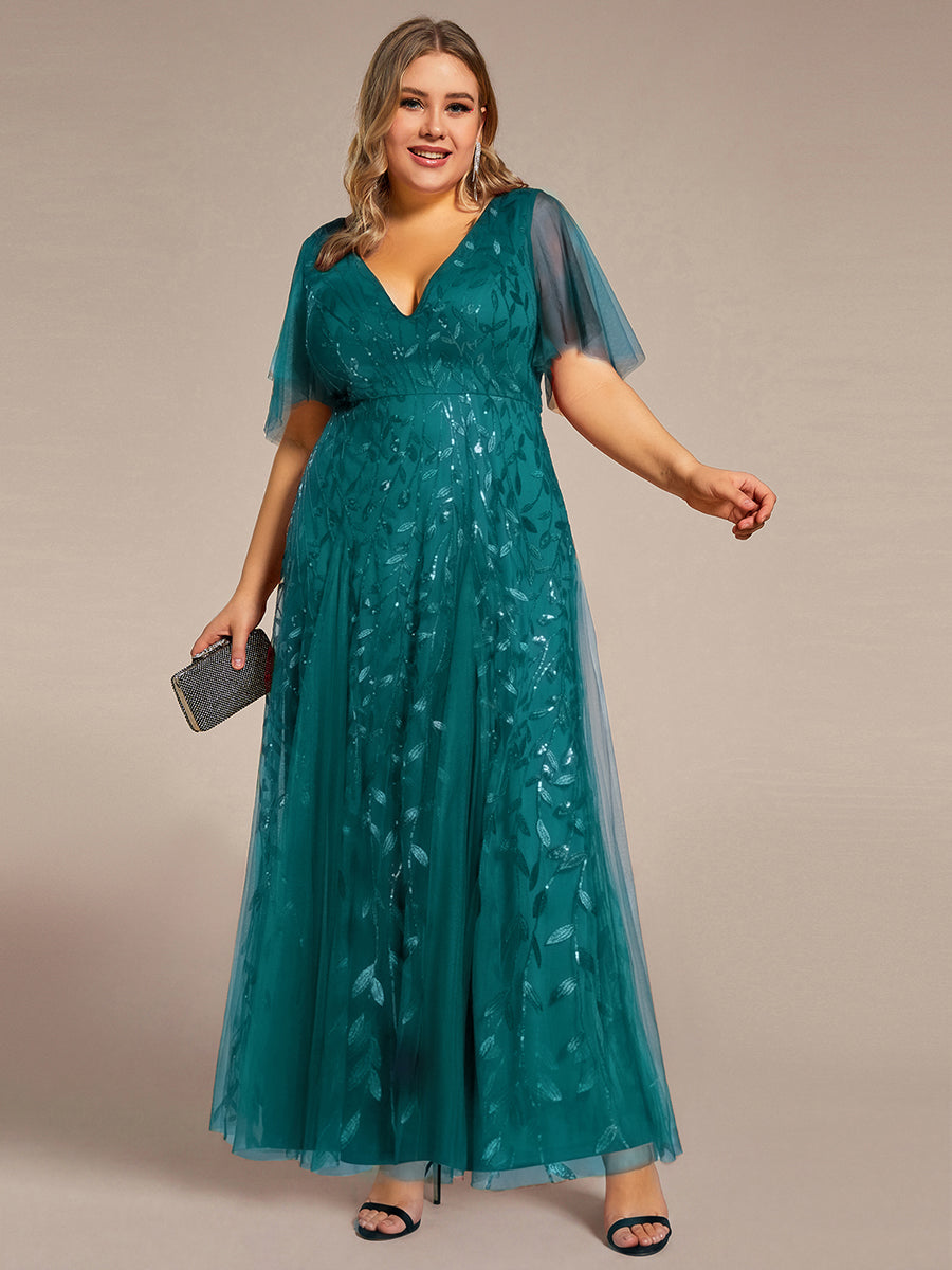 ever ASTRAL|Ruffle Sleeves Leaf Sequin Maxi Bridesmaid Dress
