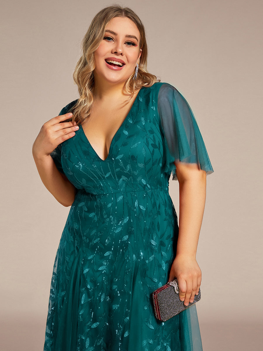 ever ASTRAL|Ruffle Sleeves Leaf Sequin Maxi Bridesmaid Dress
