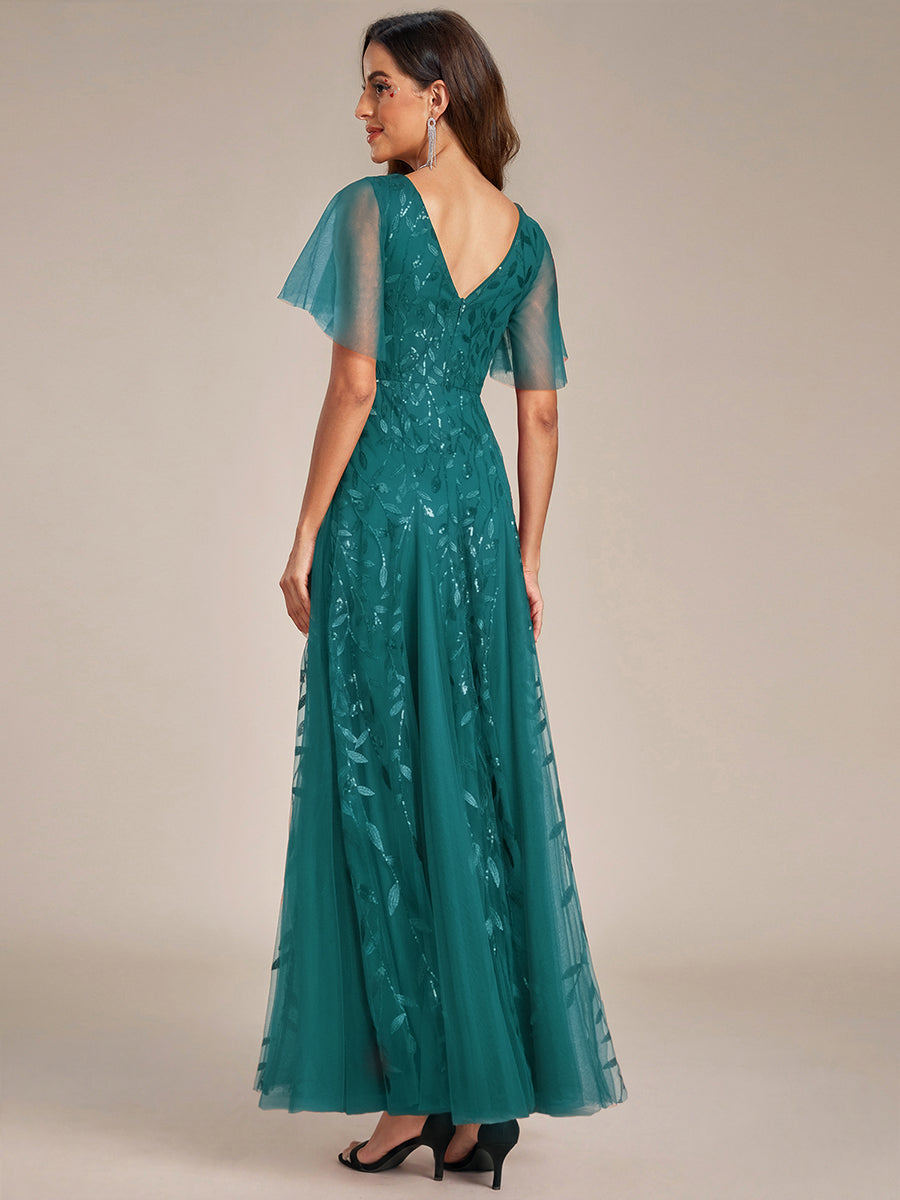 ever ASTRAL|Ruffle Sleeves Leaf Sequin Maxi Bridesmaid Dress