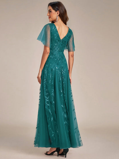 ever ASTRAL|Elegant Ruffle Sleeves Maxi Sequin Mother of the Bride Dress