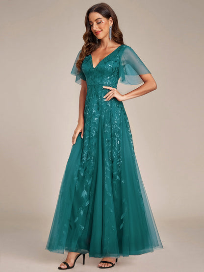 ever ASTRAL|Shimmery Ruffle Sleeves Maxi Sequin Evening Dress