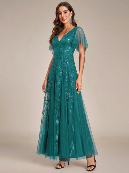 ever ASTRAL|Ruffle Sleeves Leaf Sequin Maxi Bridesmaid Dress