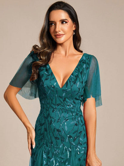 ever ASTRAL|Ruffle Sleeves Leaf Sequin Maxi Bridesmaid Dress